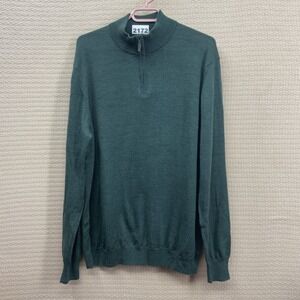 Kenneth Roberts Platinum Sweater Men's L Green 100%Merino Wool Mock‎ Neck 1/4Zip
